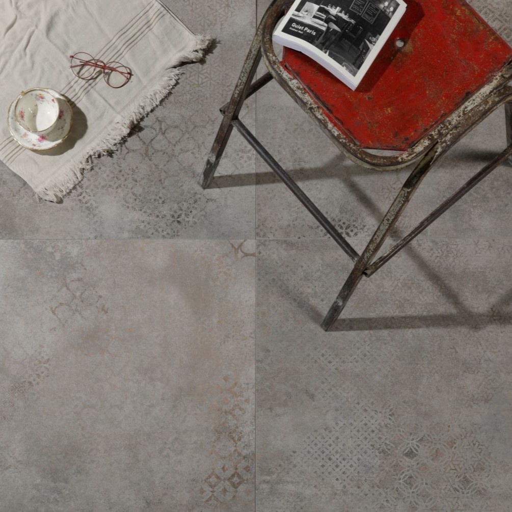 Close up lifestyle image of Ca Pietra Loft Vintage Porcelain Grey Wall & Floor Tiles 600mmx600mm